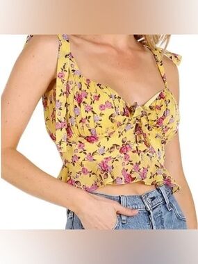 🌸 For Love & Lemons Silk Floral Crop Top – Romantic Cottagecore Fairy Top